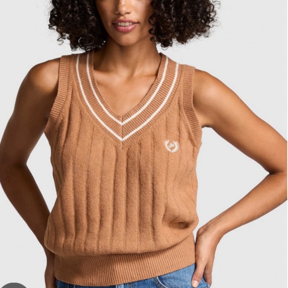 PINK Victoria's Secret V-Neck Sweater Vest - Brown